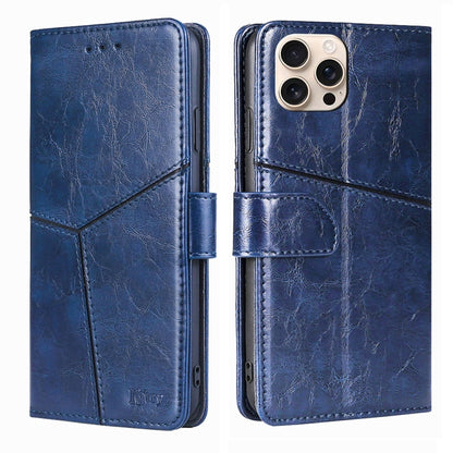 For iPhone 16 Pro Geometric Stitching Leather Phone Case(Blue) - iPhone 16 Pro Cases by buy2fix | Online Shopping UK | buy2fix