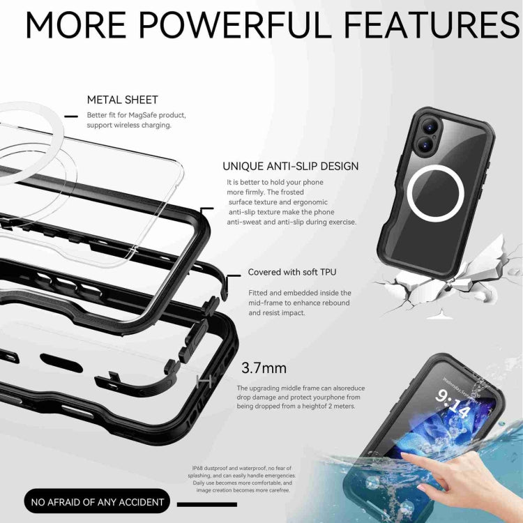 For iPhone 16 Plus RedPepper IP68 Waterproof Triple-proof MagSafe Phone Case(Black) - iPhone 16 Plus Cases by RedPepper | Online Shopping UK | buy2fix