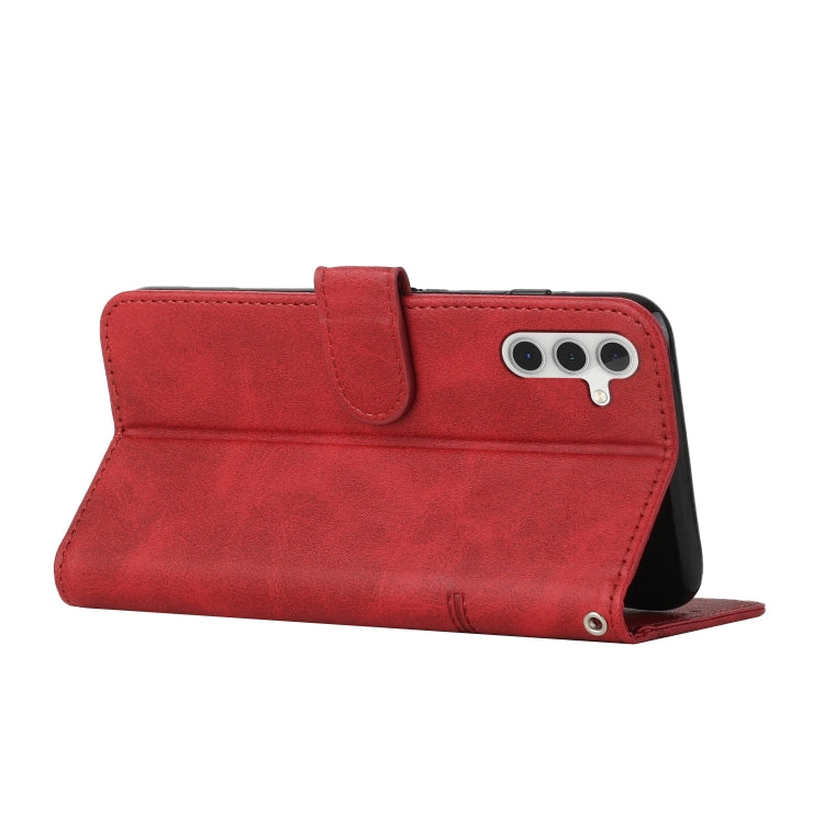 For Samsung Galaxy S25 / S24 5G Stitching Calf Texture Buckle Leather Phone Case(Red) - Galaxy S25 5G Cases by buy2fix | Online Shopping UK | buy2fix