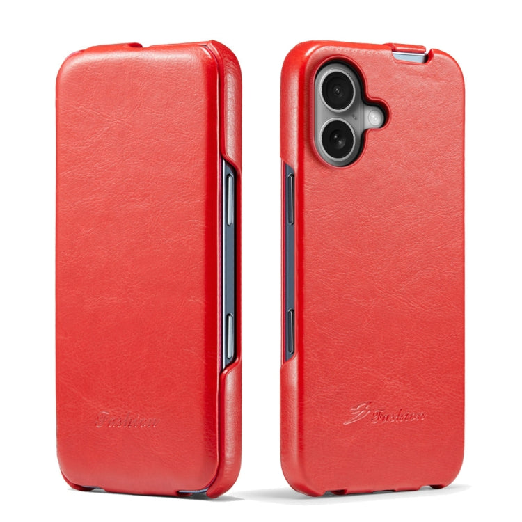 For iPhone 16 Plus Fierre Shann 64 Texture Vertical Flip PU Leather Phone Case(Red) - iPhone 16 Plus Cases by FIERRE SHANN | Online Shopping UK | buy2fix