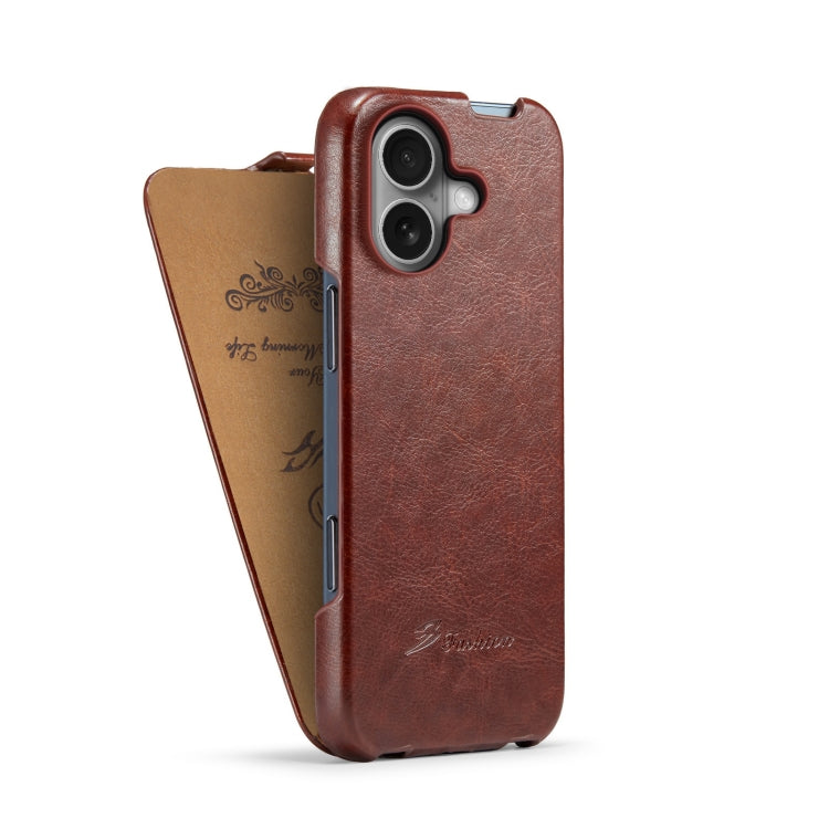 For iPhone 16 Plus Fierre Shann 64 Texture Vertical Flip PU Leather Phone Case(Brown) - iPhone 16 Plus Cases by FIERRE SHANN | Online Shopping UK | buy2fix