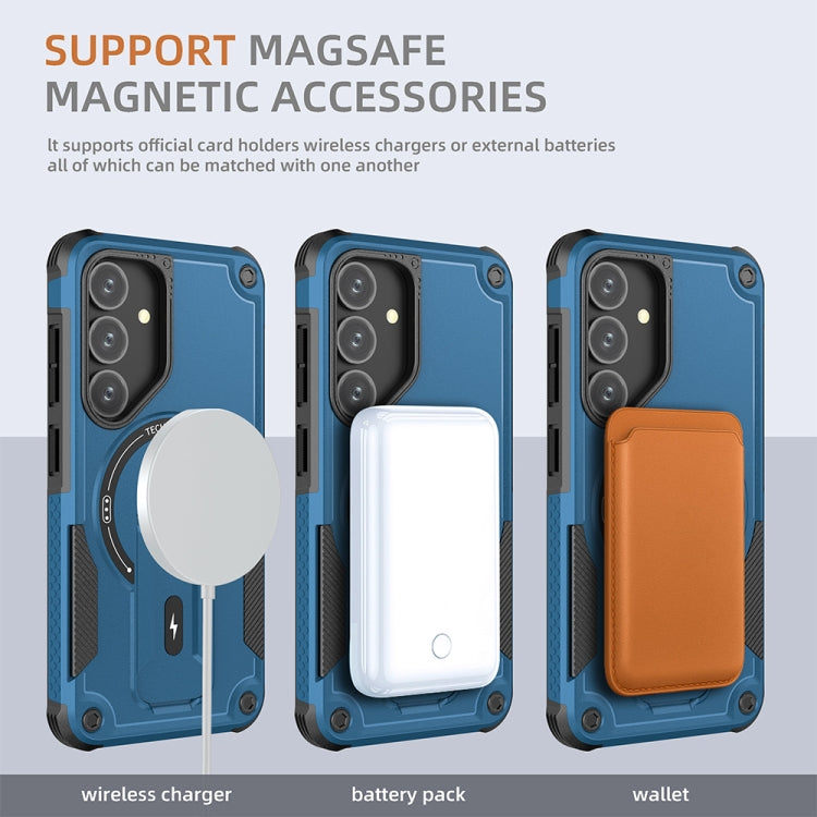 For Samsung Galaxy S24 5G / S25 5G Armor MagSafe Holder PC Hybrid TPU Phone Case(Dark Blue) - Galaxy S25 5G Cases by buy2fix | Online Shopping UK | buy2fix