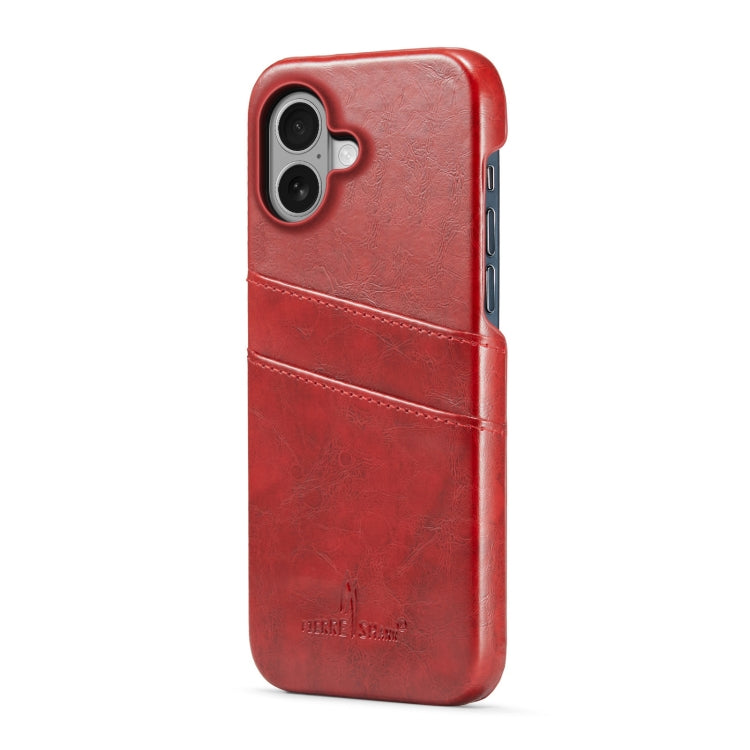 For iPhone 16 Plus Fierre Shann Retro Oil Wax Texture Card Slots PU Leather Phone Case(Red) - iPhone 16 Plus Cases by FIERRE SHANN | Online Shopping UK | buy2fix