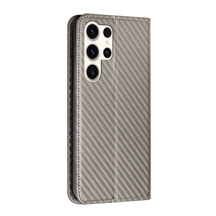 For Samsung Galaxy S25 Ultra 5G Carbon Fiber Texture Magnetic Flip Leather Phone Case(Grey) - Galaxy S25 Ultra 5G Cases by buy2fix | Online Shopping UK | buy2fix