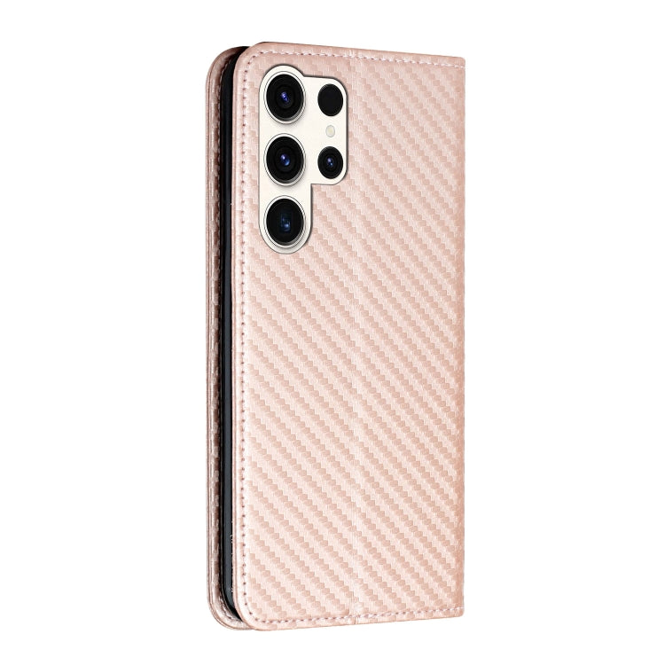 For Samsung Galaxy S25 Ultra 5G Carbon Fiber Texture Magnetic Flip Leather Phone Case(Rose Gold) - Galaxy S25 Ultra 5G Cases by buy2fix | Online Shopping UK | buy2fix