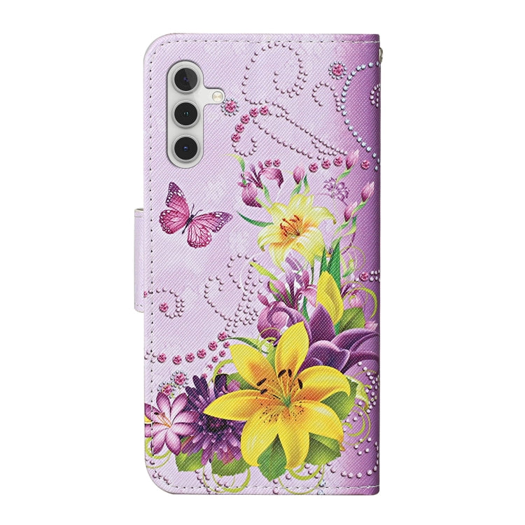 For Samsung Galaxy S25 5G Colored Drawing Pattern Leather Phone Case(Yellow Flower Butterfly) - Galaxy S25 5G Cases by buy2fix | Online Shopping UK | buy2fix