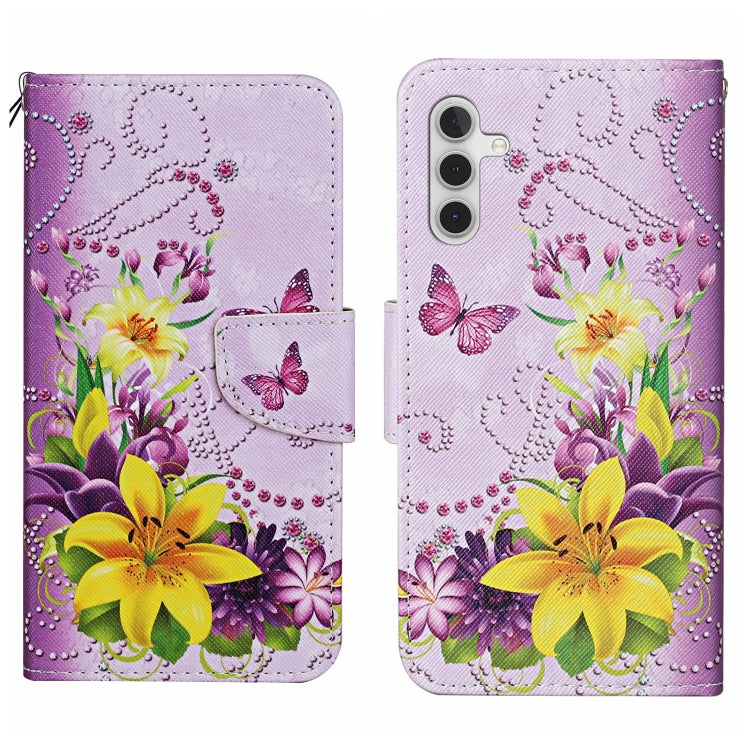 For Samsung Galaxy S25+ 5G Colored Drawing Pattern Leather Phone Case(Yellow Flower Butterfly) - Galaxy S25+ 5G Cases by buy2fix | Online Shopping UK | buy2fix