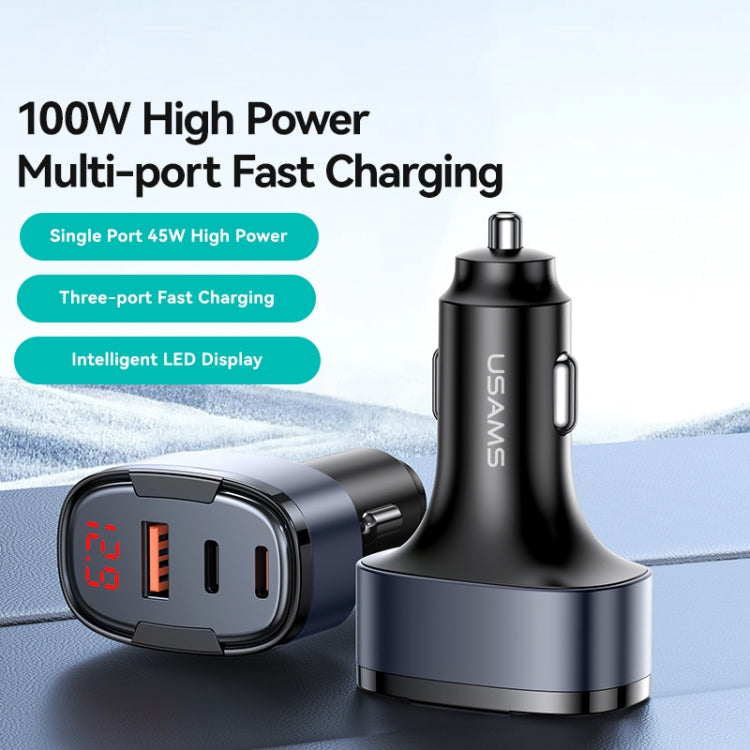 USAMS CC257 C42 100W USB, Type-C, 8 Pin Three Ports Car Fast Charger(Black) - Car Charger by USAMS | Online Shopping UK | buy2fix