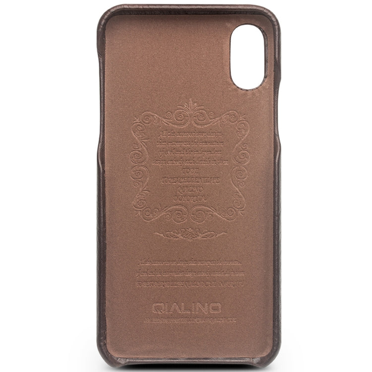 For iPhone X / XS QIALINO Natural Texture Cowhide Leather Protective Case(Dark Brown) - More iPhone Cases by QIALINO | Online Shopping UK | buy2fix