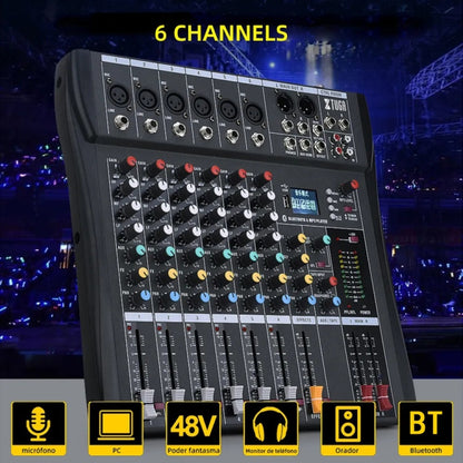 XTUGA CT60X 6-Channels Audio Mixer DJ Mixing Console with 48V Power Supply(EU Plug) - Live Sound Effects Processors by XTUGA | Online Shopping UK | buy2fix