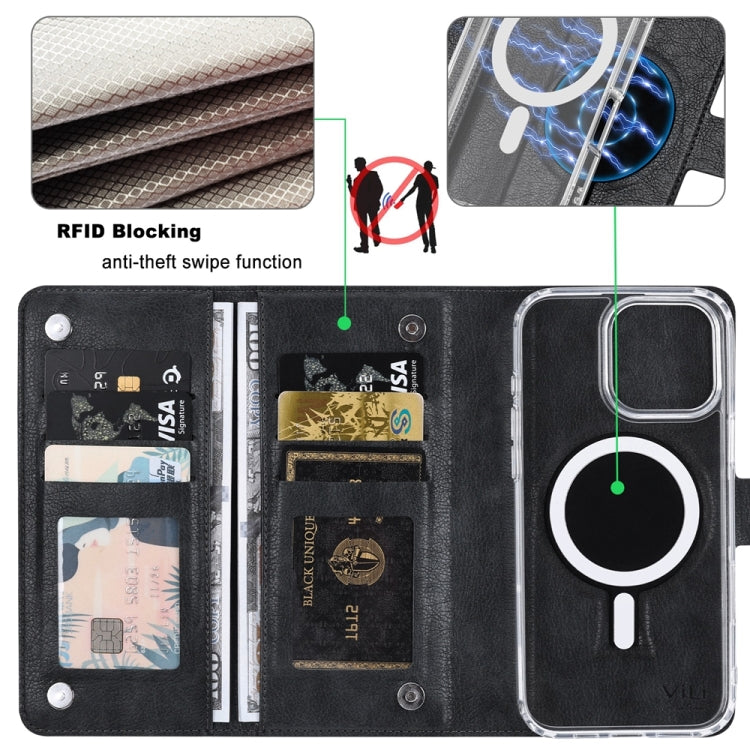 For iPhone 16 Plus ViLi GVS-C Series MagSafe Magnetic RFID Leather Flip Phone Case(Black) - iPhone 16 Plus Cases by ViLi | Online Shopping UK | buy2fix