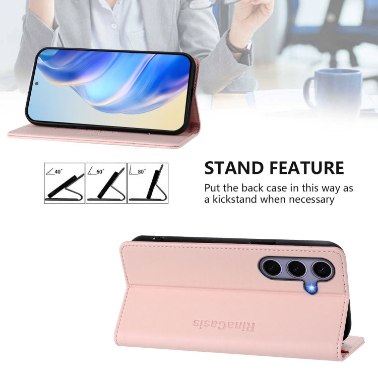 For Samsung Galaxy S24 / S25 5G RC01 Dual-Folded Magnetic Suction RFID Leather Phone Case(Pink) - Galaxy S25 5G Cases by buy2fix | Online Shopping UK | buy2fix