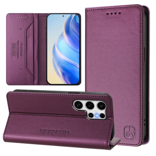 For Samsung Galaxy S25 Ultra 5G RC01 Dual-Folded Magnetic Suction RFID Leather Phone Case(Violet) - Galaxy S25 Ultra 5G Cases by buy2fix | Online Shopping UK | buy2fix