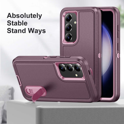 For Samsung Galaxy S24 / S25 5G Rugged PC Hybrid Silicone Phone Case with Holder(Purple+Pink) - Galaxy S25 5G Cases by buy2fix | Online Shopping UK | buy2fix