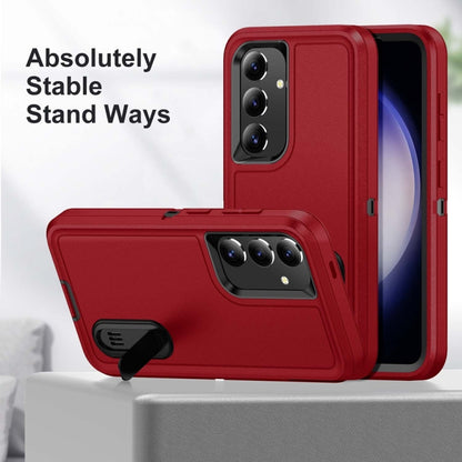 For Samsung Galaxy S24+ / S25+ 5G Rugged PC Hybrid Silicone Phone Case with Holder(Red+Black) - Galaxy S25+ 5G Cases by buy2fix | Online Shopping UK | buy2fix