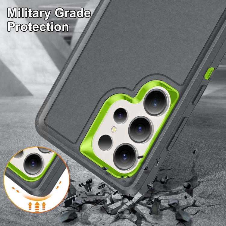 For Samsung Galaxy S25 Ultra 5G Rugged PC Hybrid Silicone Phone Case with Holder(Grey+Fresh Green) - Galaxy S25 Ultra 5G Cases by buy2fix | Online Shopping UK | buy2fix