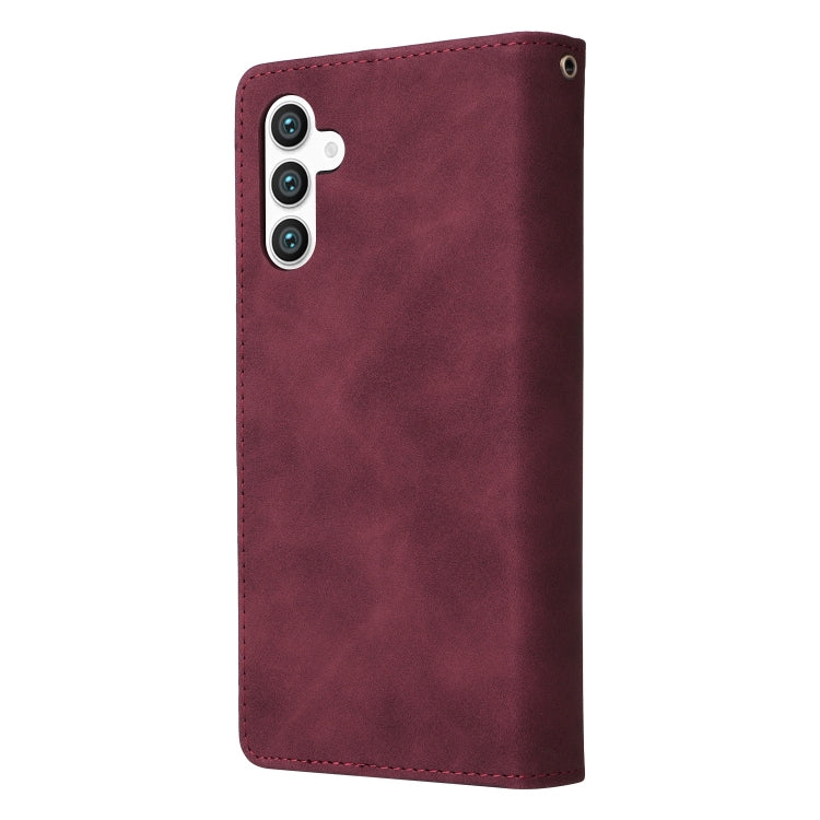 For Samsung Galaxy S25 5G Multifunctional Frosted Zipper Wallet Leather Phone Case(Wine Red) - Galaxy S25 5G Cases by buy2fix | Online Shopping UK | buy2fix