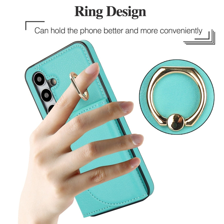 For Samsung Galaxy S25 5G Ring Holder Card Bag Skin Feel Phone Case(Green) - Galaxy S25 5G Cases by buy2fix | Online Shopping UK | buy2fix