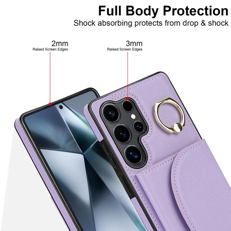 For Samsung Galaxy S25 Ultra 5G Ring Holder Card Bag Skin Feel Phone Case(Purple) - Galaxy S25 Ultra 5G Cases by buy2fix | Online Shopping UK | buy2fix