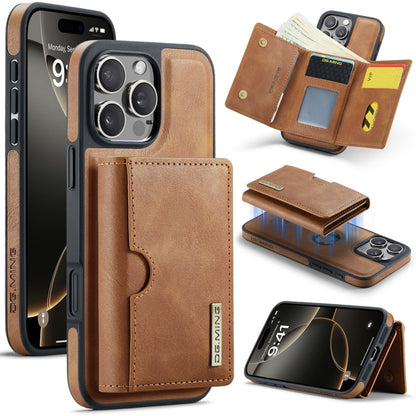 For iPhone 16 Pro Max DG.MING M6 Series RFID Tri-fold Card Bag Removable Leather Phone Case(Brown) - iPhone 16 Pro Max Cases by DG.MING | Online Shopping UK | buy2fix