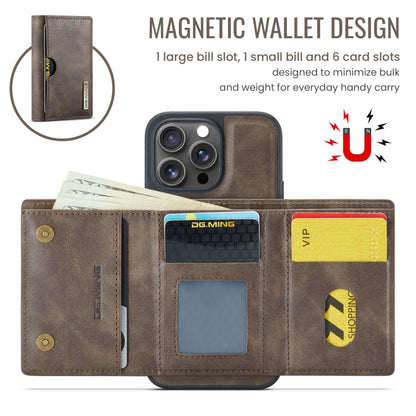 For iPhone 16 Pro Max DG.MING M6 Series RFID Tri-fold Card Bag Removable Leather Phone Case(Coffee) - iPhone 16 Pro Max Cases by DG.MING | Online Shopping UK | buy2fix