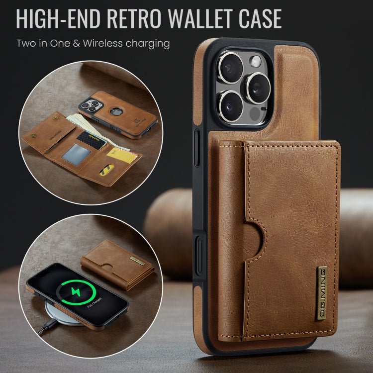 For iPhone 16 Pro DG.MING M6 Series RFID Tri-fold Card Bag Removable Leather Phone Case(Brown) - iPhone 16 Pro Cases by DG.MING | Online Shopping UK | buy2fix