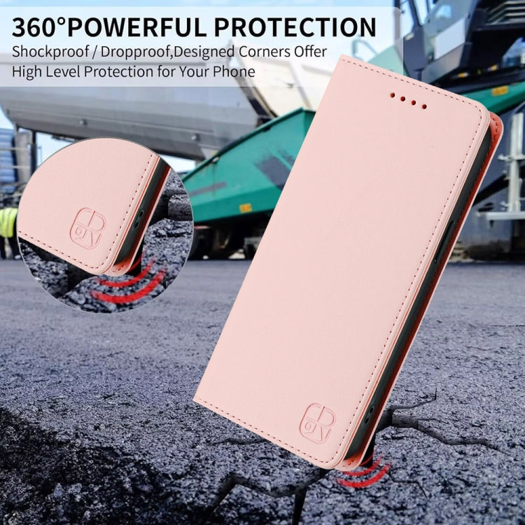 For OnePlus 11 RC01 Dual-Folded Magnetic Suction RFID Leather Phone Case(Pink) - OnePlus Cases by buy2fix | Online Shopping UK | buy2fix