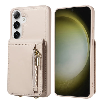 For Samsung Galaxy S25+ 5G Crossbody Lanyard Zipper Wallet Leather Phone Case(Beige) - Galaxy S25+ 5G Cases by buy2fix | Online Shopping UK | buy2fix