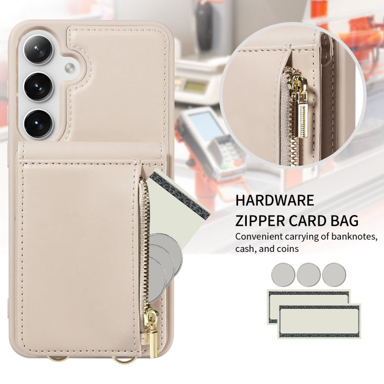 For Samsung Galaxy S25+ 5G Crossbody Lanyard Zipper Wallet Leather Phone Case(Beige) - Galaxy S25+ 5G Cases by buy2fix | Online Shopping UK | buy2fix