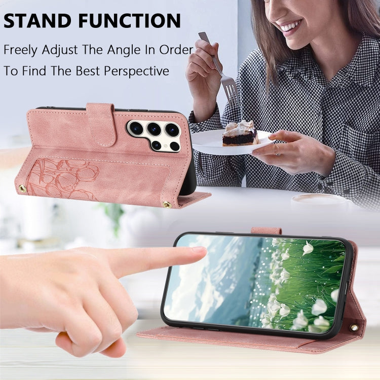 For Samsung Galaxy S25 Ultra 5G Tulips Embossed Leather Phone Case with Lanyard(Pink) - Galaxy S25 Ultra 5G Cases by buy2fix | Online Shopping UK | buy2fix