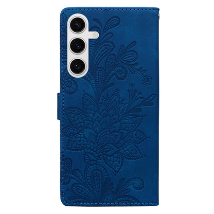 For Samsung Galaxy S25 5G Lace Floral Embossed Magnetic Buckle PU Phone Case With Wrist Strap(Blue) - Galaxy S25 5G Cases by buy2fix | Online Shopping UK | buy2fix