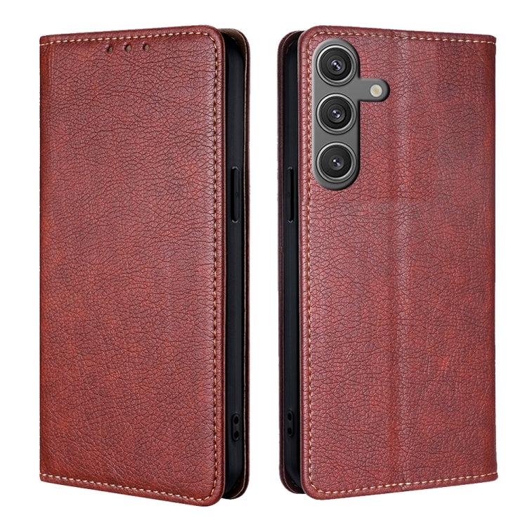 For Samsung Galaxy S25 5G Gloss Oil Solid Color Magnetic Leather Phone Case(Brown) - Galaxy S25 5G Cases by buy2fix | Online Shopping UK | buy2fix