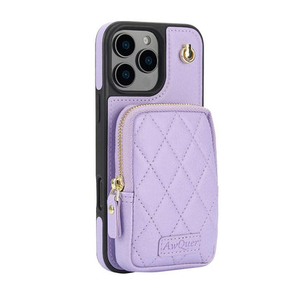 For iPhone 16 Pro Max AwQuer Crossbody Zipper Wallet Bag Litchi Leather Phone Case(Light Purple) - iPhone 16 Pro Max Cases by Awquer | Online Shopping UK | buy2fix