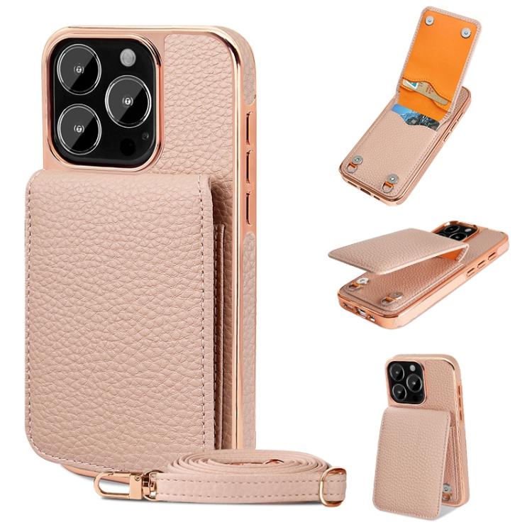 For iPhone 16 Pro Max VIETAO Litchi Texture Wallet PU Phone Case with Lanyard(Pink) - iPhone 16 Pro Max Cases by VIETAO | Online Shopping UK | buy2fix