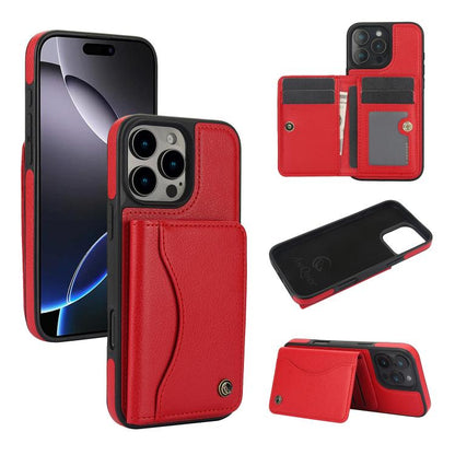 For iPhone 16 Pro AwQuer Horizontal Flip Card Bag Holder Leather Phone Case(Red) - iPhone 16 Pro Cases by Awquer | Online Shopping UK | buy2fix