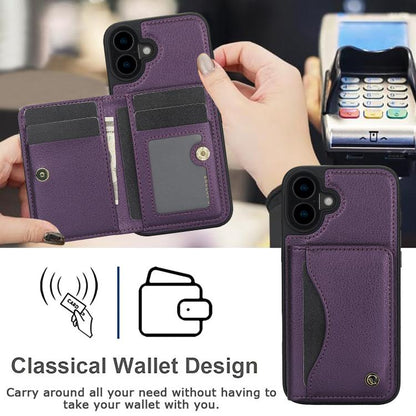 For iPhone 16 AwQuer Horizontal Flip Card Bag Holder Leather Phone Case(Dark Purple) - iPhone 16 Cases by Awquer | Online Shopping UK | buy2fix