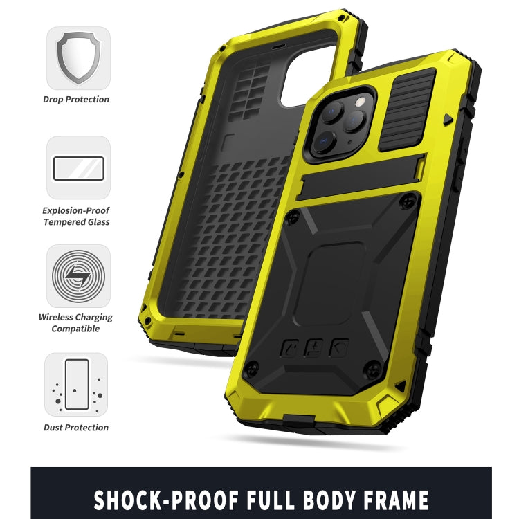 For iPhone 12 / 12 Pro R-JUST Shockproof Waterproof Dust-proof Metal + Silicone Protective Case with Holder(Yellow) - iPhone 12 / 12 Pro Cases by R-JUST | Online Shopping UK | buy2fix