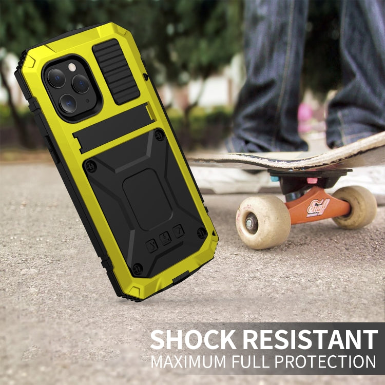 For iPhone 12 / 12 Pro R-JUST Shockproof Waterproof Dust-proof Metal + Silicone Protective Case with Holder(Yellow) - iPhone 12 / 12 Pro Cases by R-JUST | Online Shopping UK | buy2fix