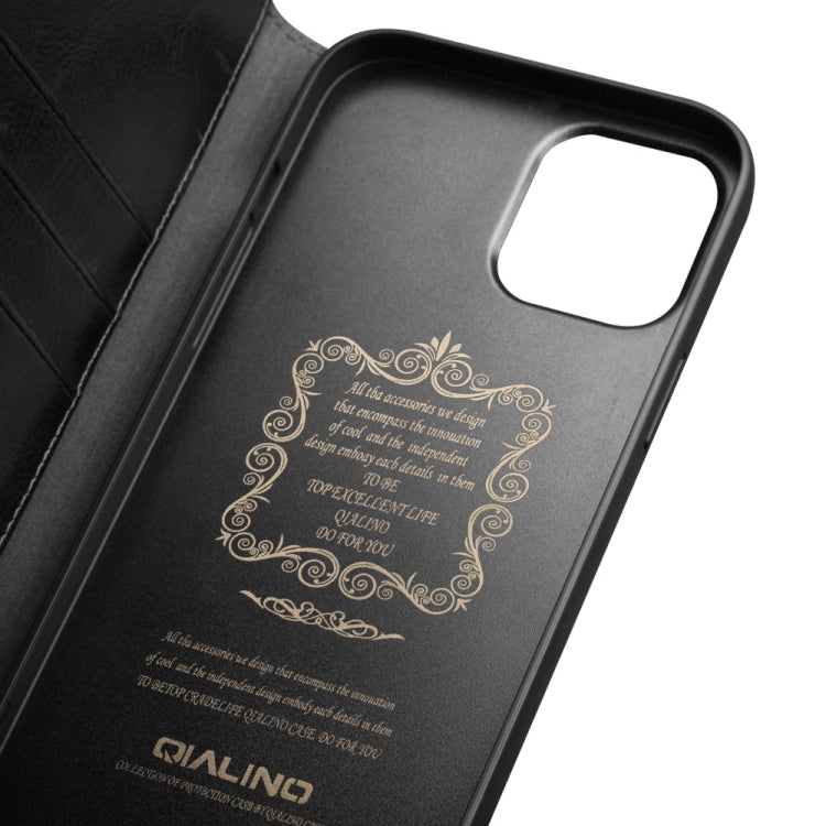 For iPhone 12 / 12 Pro QIALINO Horizontal Flip Leather Case with Holder & Card Slots & Wallet(Black) - iPhone 12 / 12 Pro Cases by QIALINO | Online Shopping UK | buy2fix