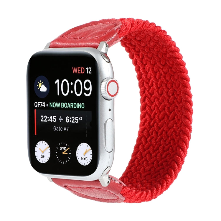 Nylon + Leather Braided Watch Band For Apple Watch Ultra 49mm&Watch Ultra 2 49mm / Series 9&8&7 45mm / SE 3&SE 2&6&SE&5&4 44mm / 3&2&1 42mm, Size:S(Red) - Watch Bands by buy2fix | Online Shopping UK | buy2fix