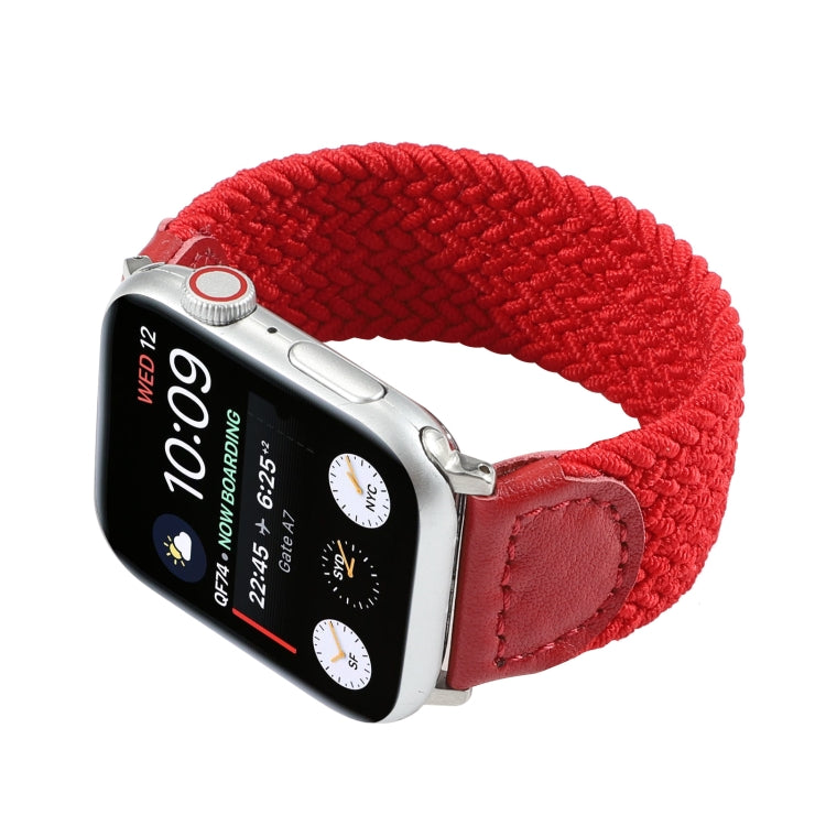 Nylon + Leather Braided Watch Band For Apple Watch Ultra 49mm&Watch Ultra 2 49mm / Series 9&8&7 45mm / SE 3&SE 2&6&SE&5&4 44mm / 3&2&1 42mm, Size:L(Red) - Watch Bands by buy2fix | Online Shopping UK | buy2fix