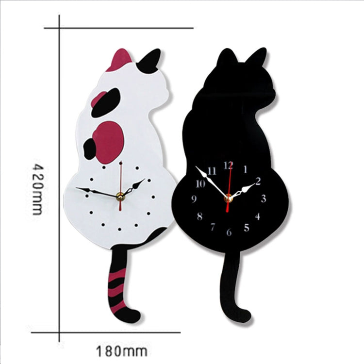 42x18cm Home Office Bedroom Decoration Battery Operated Cat Shaped Wall Clock with Swinging Tails(Black) - Wall Clock by buy2fix | Online Shopping UK | buy2fix