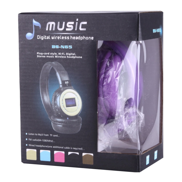 BS-N65 Headband Folding Stereo HiFi Wireless Headphone Headset with LCD Screen & TF Card Slot & LED Indicator Light & FM Function(Purple) - Headset & Headphone by buy2fix | Online Shopping UK | buy2fix