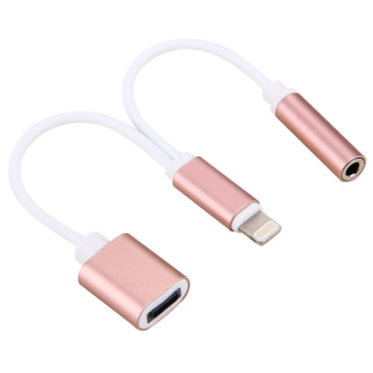 10cm 8 Pin Female & 3.5mm Audio Female to 8 Pin Male Charger&#160;Adapter Cable, Support All IOS Systems(Rose Gold) - Earphone Adapter by buy2fix | Online Shopping UK | buy2fix