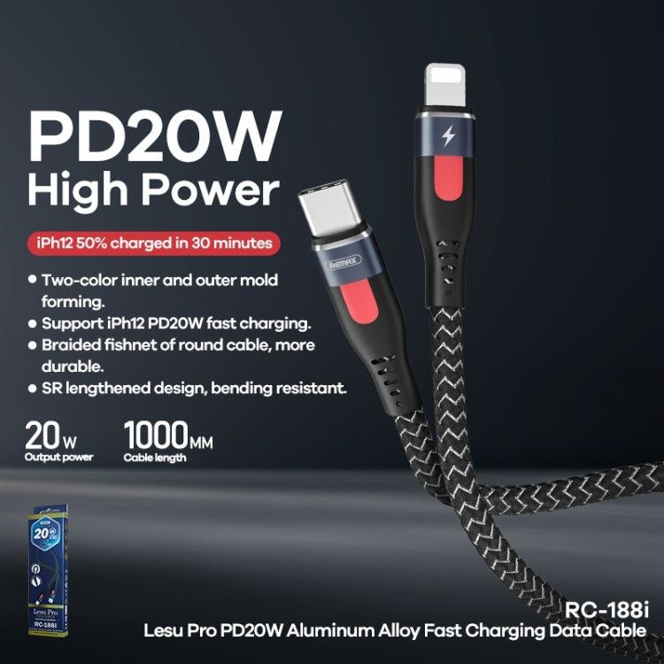 REMAX RC-188i Lesu Pro 1m PD20W Type-C to 8 Pin Aluminum Alloy Braid Fast Charging Data Cable(Black) - Normal Style Cable by REMAX | Online Shopping UK | buy2fix