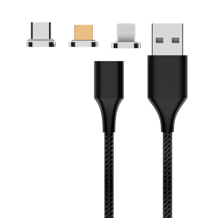 M11 3 in 1 3A USB to 8 Pin + Micro USB + USB-C / Type-C Nylon Braided Magnetic Data Cable, Cable Length: 1m (Black) - Charging Cable & Head by buy2fix | Online Shopping UK | buy2fix