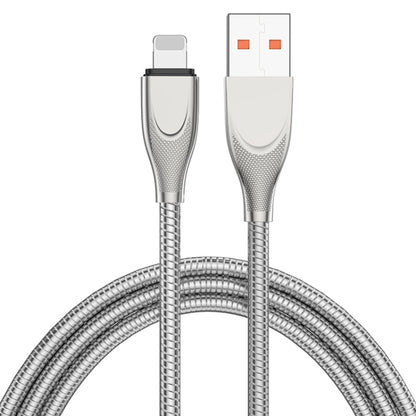 ADC-009 USB to 8 Pin Zinc Alloy Hose Fast Charging Data Cable, Cable Length: 1m (Silver) - Normal Style Cable by buy2fix | Online Shopping UK | buy2fix