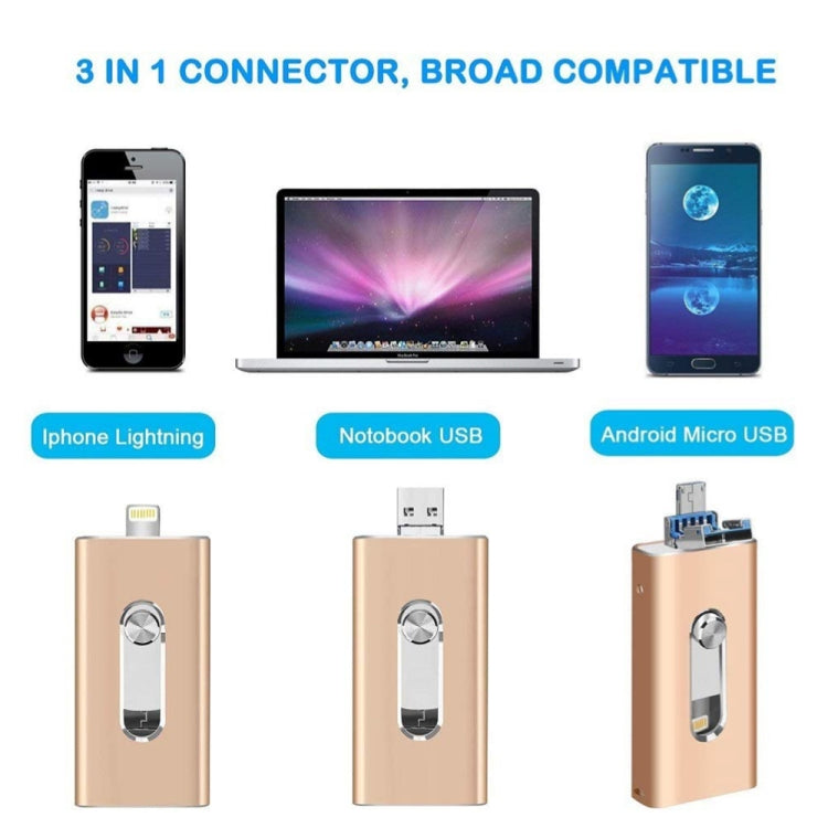 RQW-02 3 in 1 USB 2.0 & 8 Pin & Micro USB 64GB Flash Drive(Blue) - U Disk & Card Reader by buy2fix | Online Shopping UK | buy2fix