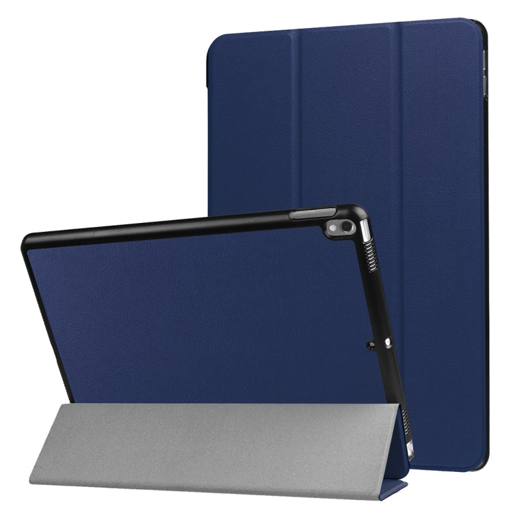 For iPad Pro 10.5 inch PU Litchi Texture 3-folding Smart Case Clear Back Cover with Holder(navy) - iPad Pro 10.5 inch Cases by buy2fix | Online Shopping UK | buy2fix