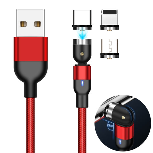 2m 2A Output 3 in 1 USB to 8 Pin + USB-C / Type-C + Micro USB Nylon Braided Rotate Magnetic Charging Cable (Red) - Charging Cable & Head by buy2fix | Online Shopping UK | buy2fix